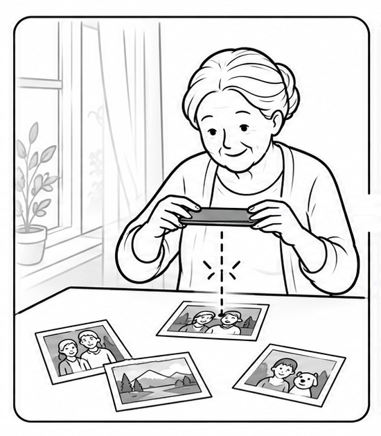 A paper photograph being captured with a smartphone