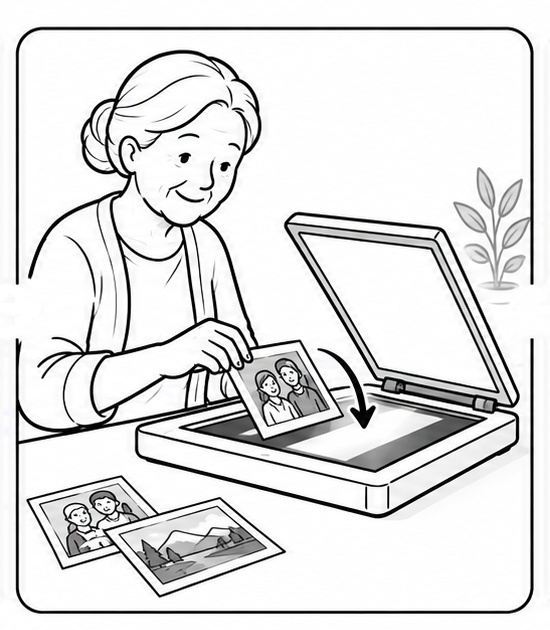 A paper photograph being scanned
