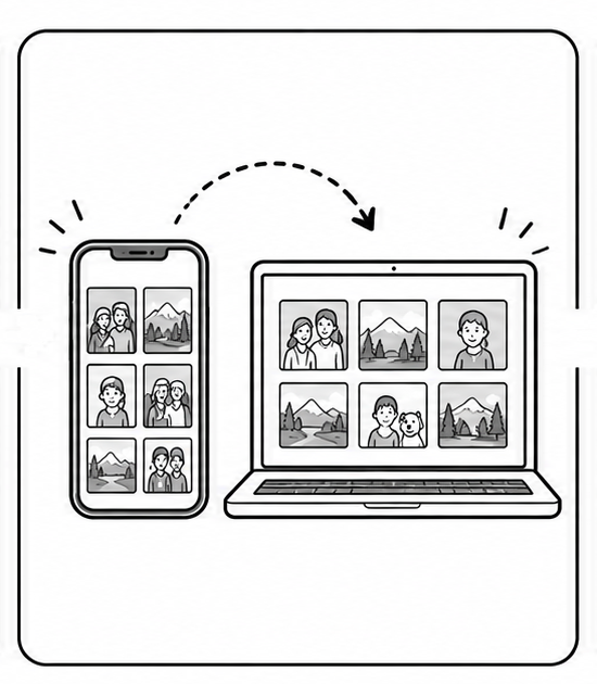 Photographs being transferred to a phone or computer